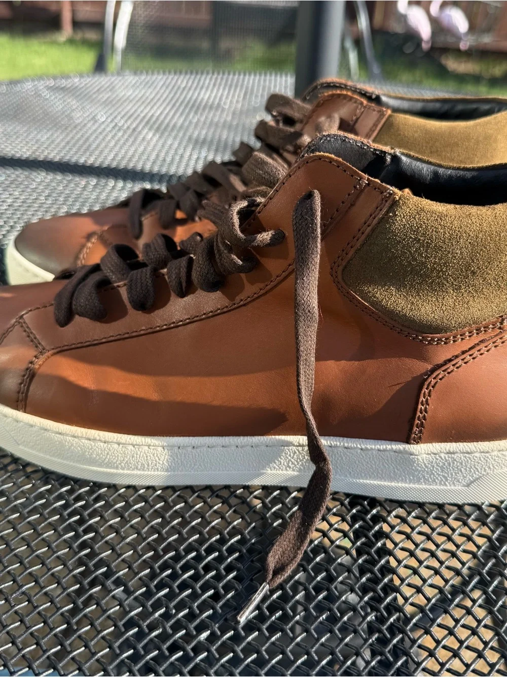 Bruno Magli Brown Leather Chukka Sneakers with Olive Suede Collar